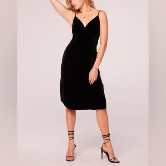 NWT Band of the Free Girl Crush Black Velvet Slit Strappy Midi Dress Size Small - Picture 1 of 8